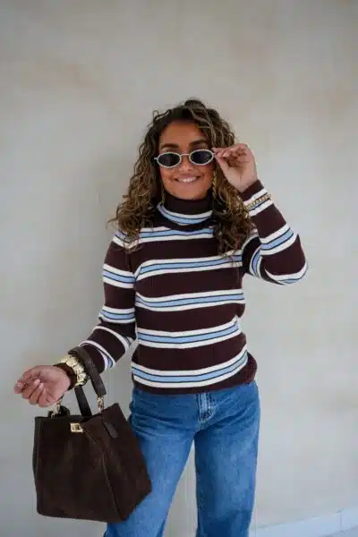 Amy Striped Sweater Blue Brown . - Afbeelding 4