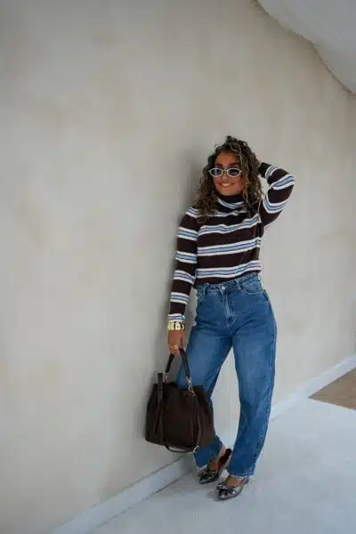 Amy Striped Sweater Blue Brown . - Afbeelding 3