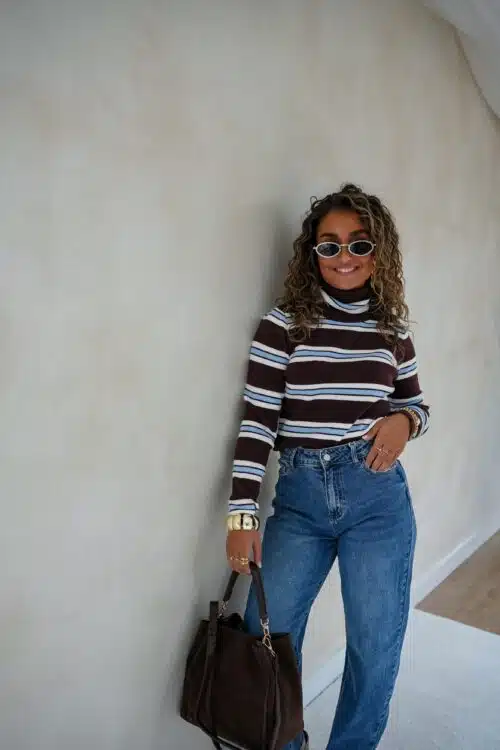 Amy Striped Sweater Blue Brown .