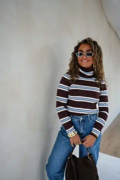 Amy Striped Sweater Blue Brown . - Afbeelding 5