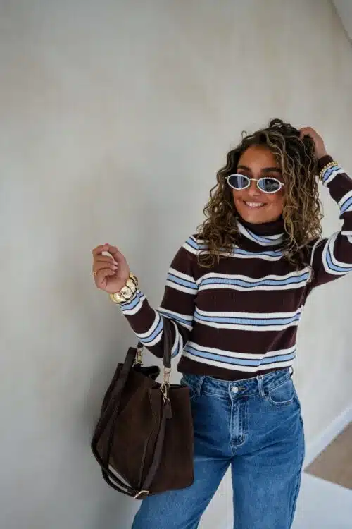 Alternative view of Amy Striped Sweater Blue Brown .