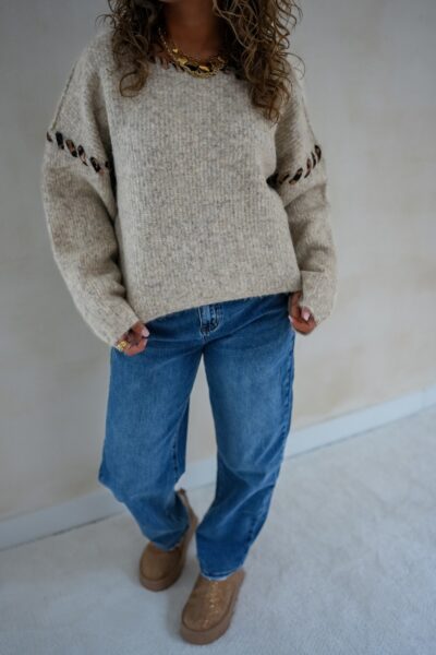 Lya Beige Sweater Leo Detail * - Afbeelding 4