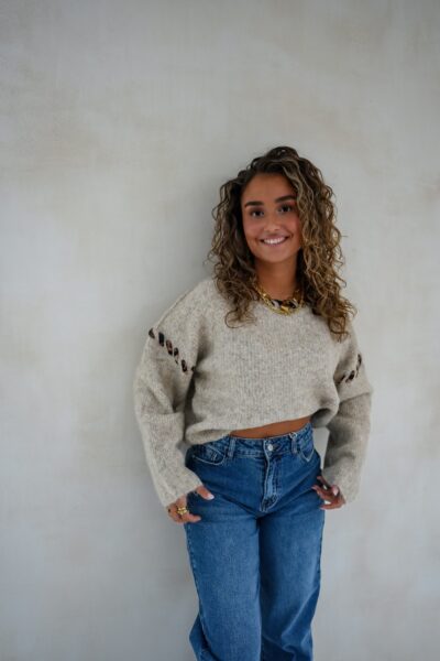 Lya Beige Sweater Leo Detail * - Afbeelding 6