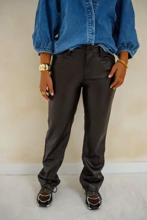 Romee Straight Leatherlook Pants Brown 0310-2