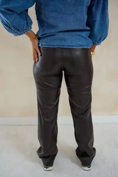 Romee Straight Leatherlook Pants Brown 0310-2 - Afbeelding 2