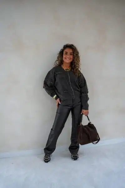Romee Straight Leatherlook Pants Brown 0310-2 - Afbeelding 3