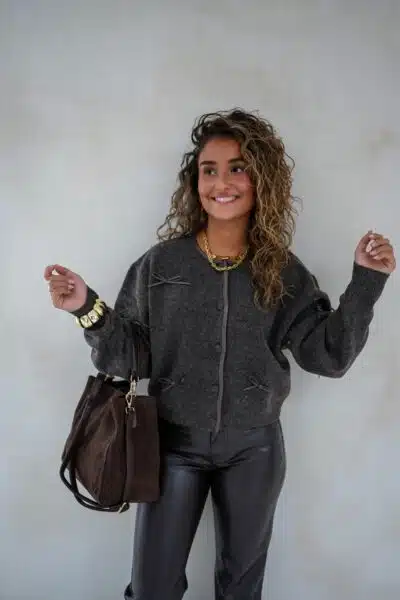 Bow Cardigan Brown * - Afbeelding 3