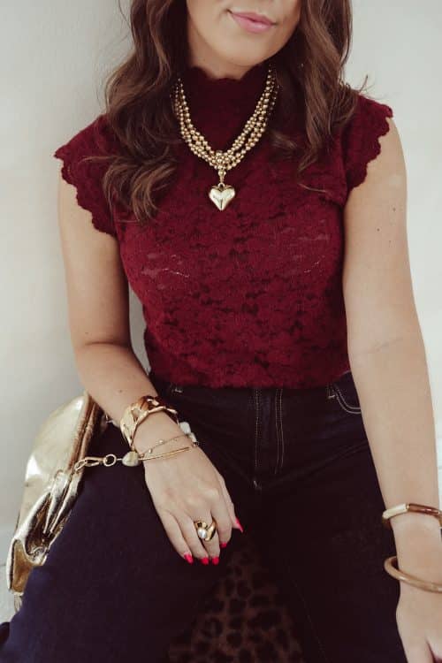 Alternative view of Myaa Lace Top Burgundy