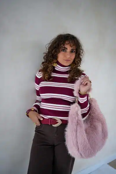Amy Striped Sweater Pink Bordeaux .