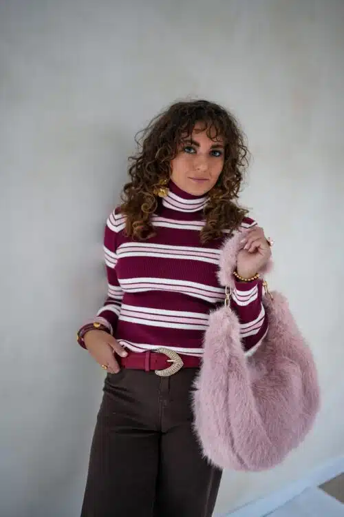 Amy Striped Sweater Pink Bordeaux .