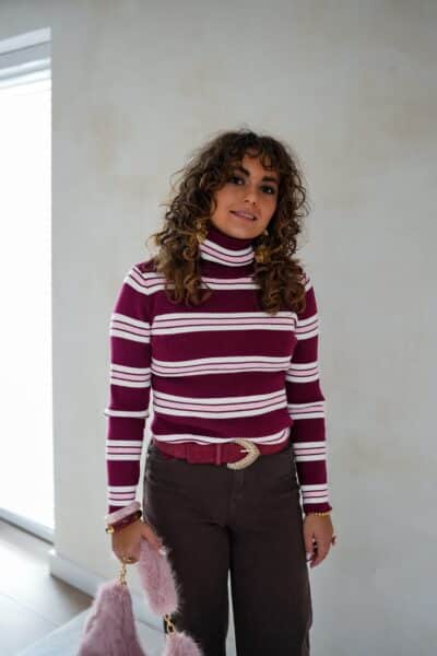 Amy Striped Sweater Pink Bordeaux . - Afbeelding 3