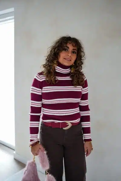 Amy Striped Sweater Pink Bordeaux . - Afbeelding 3