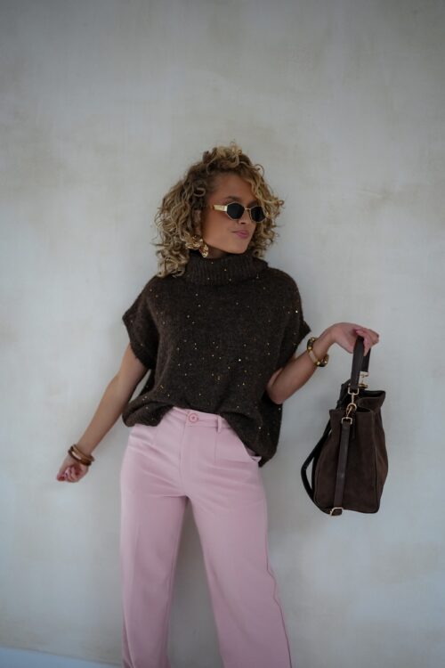 Naava Pailletten Sweater Brown *