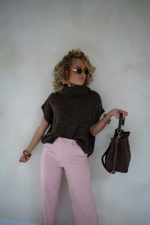 Naava Pailletten Sweater Brown *
