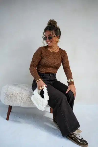Nola Heart Top Brown - Afbeelding 7