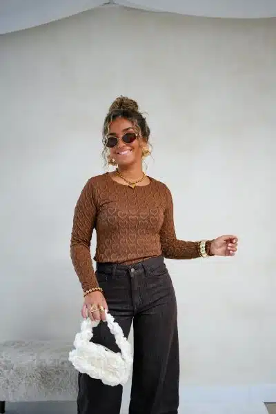Nola Heart Top Brown