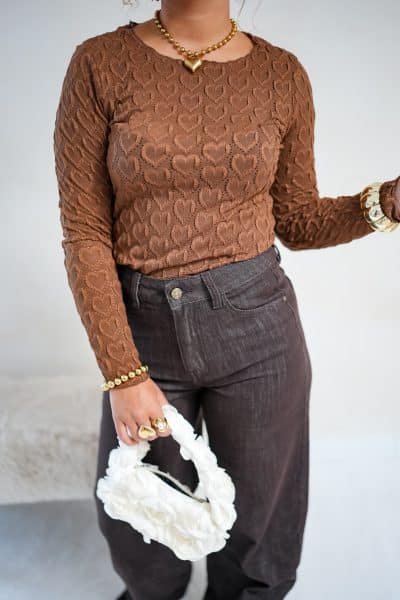 Nola Heart Top Brown - Afbeelding 4