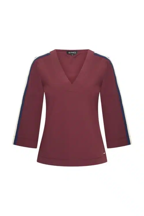 Mi Piace Travel Stripe Top Burgundy