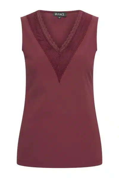 Mi Piace Travel V Lace Top Burgundy