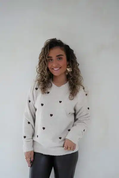 Brown Hearts Sweater Beige - - Afbeelding 4