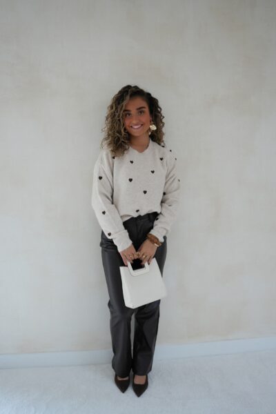 Brown Hearts Sweater Beige - - Afbeelding 5