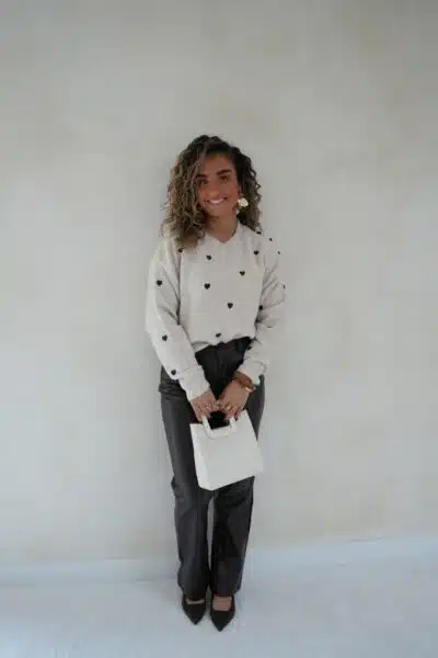 Brown Hearts Sweater Beige - - Afbeelding 5