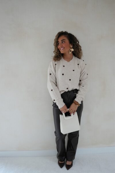 Brown Hearts Sweater Beige - - Afbeelding 9