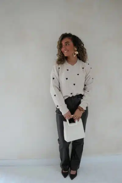Brown Hearts Sweater Beige - - Afbeelding 9