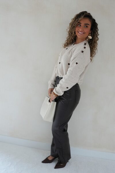 Brown Hearts Sweater Beige - - Afbeelding 3
