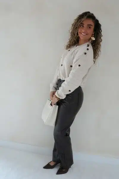 Brown Hearts Sweater Beige - - Afbeelding 3