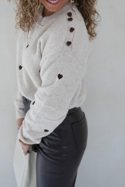 Brown Hearts Sweater Beige - - Afbeelding 2