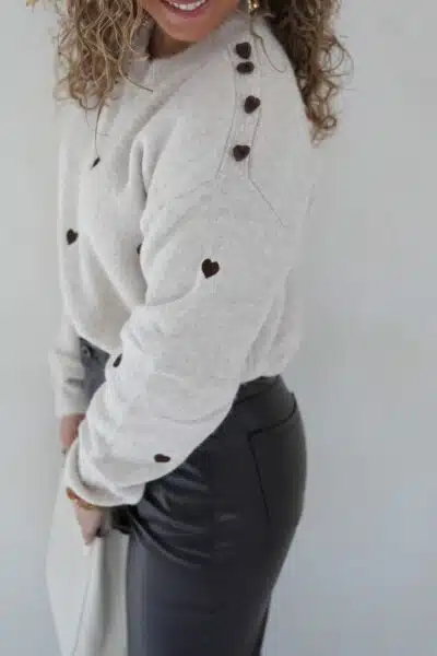 Brown Hearts Sweater Beige - - Afbeelding 2