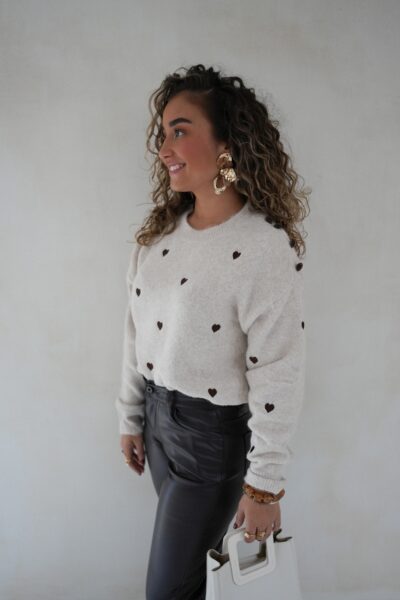Brown Hearts Sweater Beige - - Afbeelding 10