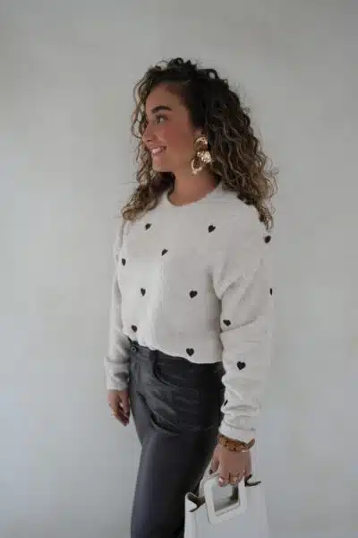 Brown Hearts Sweater Beige - - Afbeelding 10