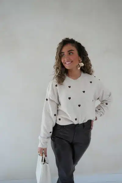 Brown Hearts Sweater Beige -