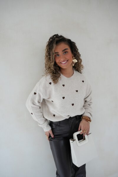 Brown Hearts Sweater Beige - - Afbeelding 7