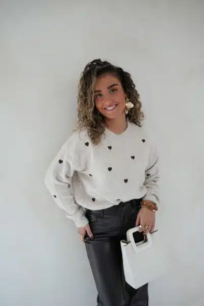 Brown Hearts Sweater Beige - - Afbeelding 7