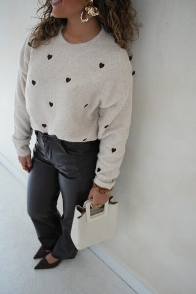 Brown Hearts Sweater Beige - - Afbeelding 6