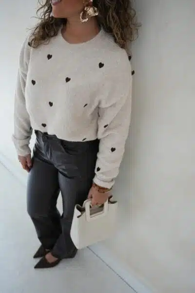 Brown Hearts Sweater Beige - - Afbeelding 6