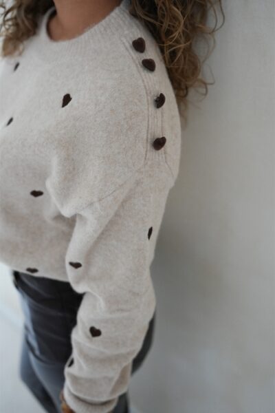 Brown Hearts Sweater Beige - - Afbeelding 8