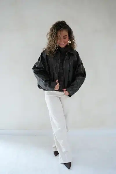 Lizz Leatherlook Jacket Dark Brown - - Afbeelding 2