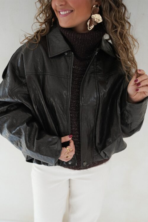 Lizz Leatherlook Jacket Dark Brown -