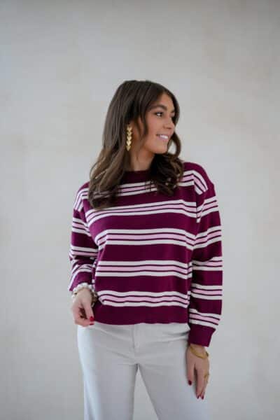 Romy Striped Sweater Bordeaux - Afbeelding 6