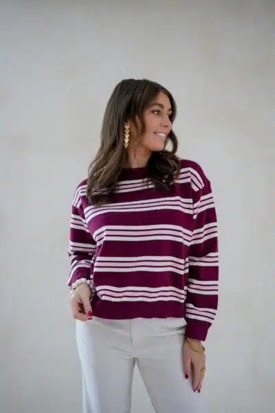 Romy Striped Sweater Bordeaux - Afbeelding 6