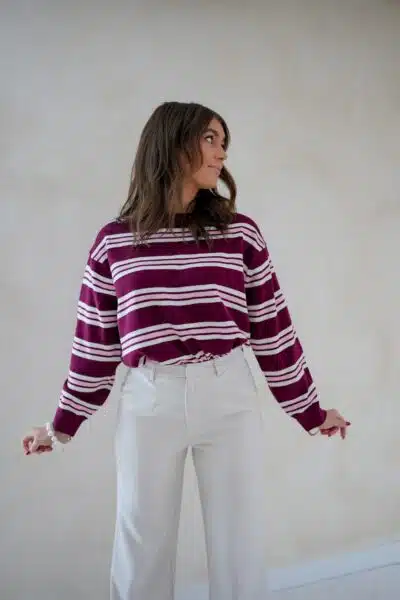 Romy Striped Sweater Bordeaux - Afbeelding 5