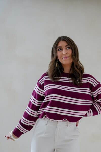 Romy Striped Sweater Bordeaux - Afbeelding 3