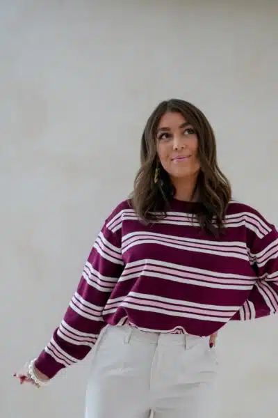 Romy Striped Sweater Bordeaux - Afbeelding 3