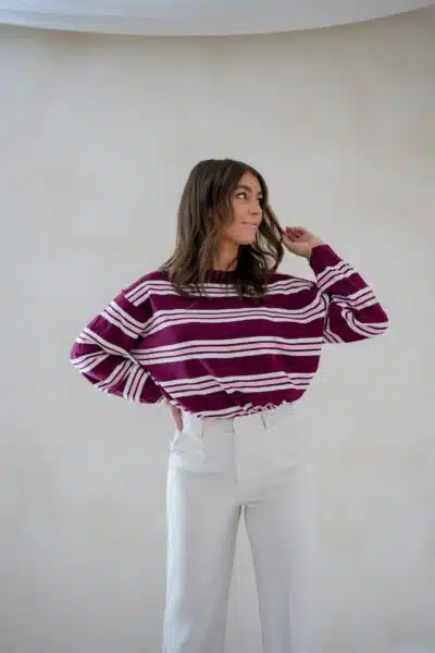 Romy Striped Sweater Bordeaux - Afbeelding 4