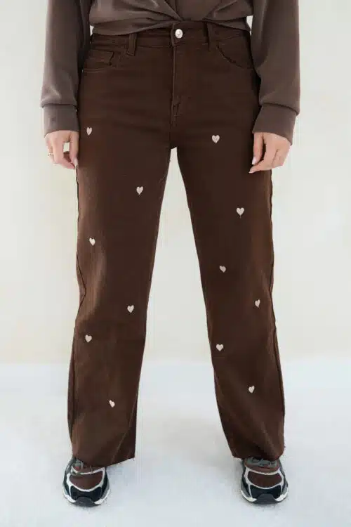 Heart Wide Leg Jeans Brown 7233K