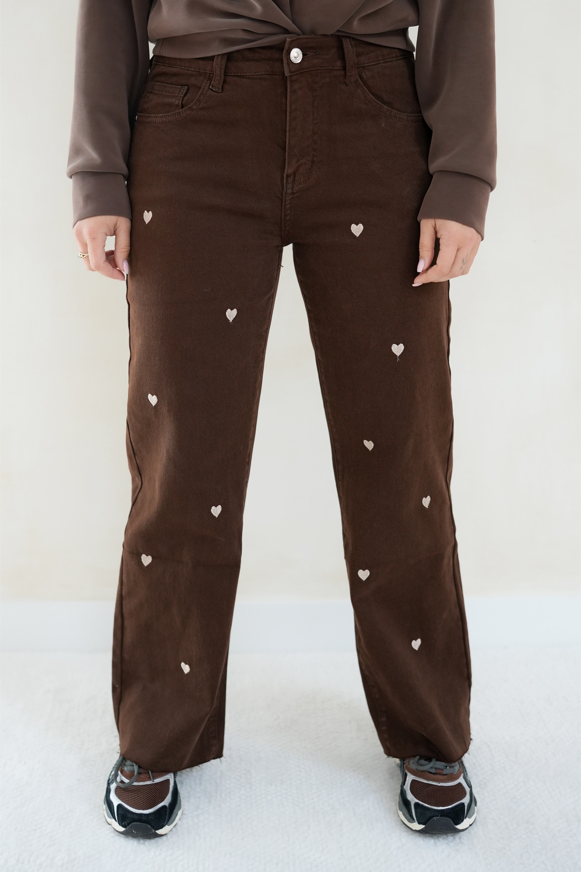 Heart Wide Leg Jeans Brown 7233K